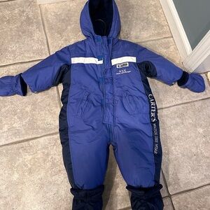 Carter's blue Snowsuit with Cozy Hood, mittens, foot covers. 18m